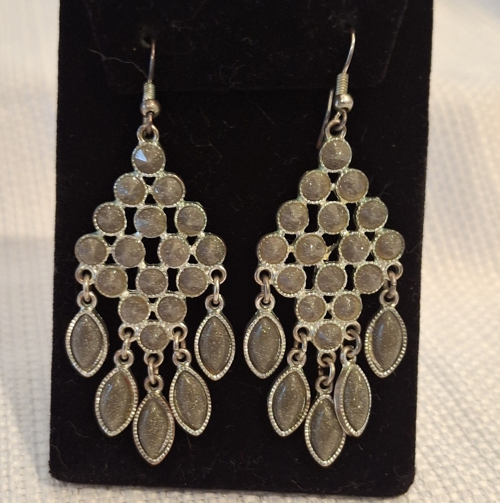 Gray And Silver Chandelier Earrings